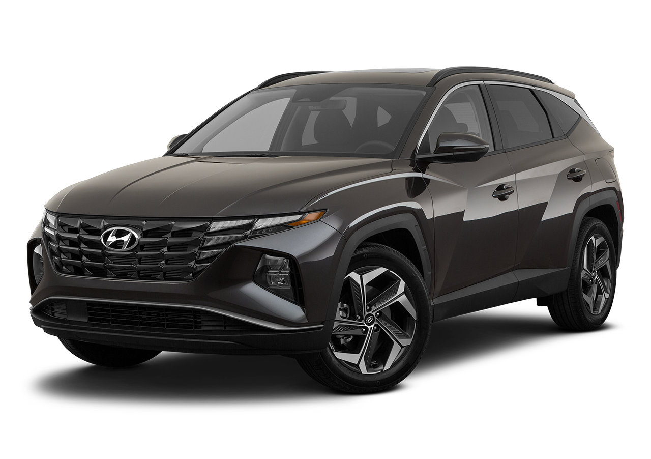 A black Hyundai Tucson on a blank background.
