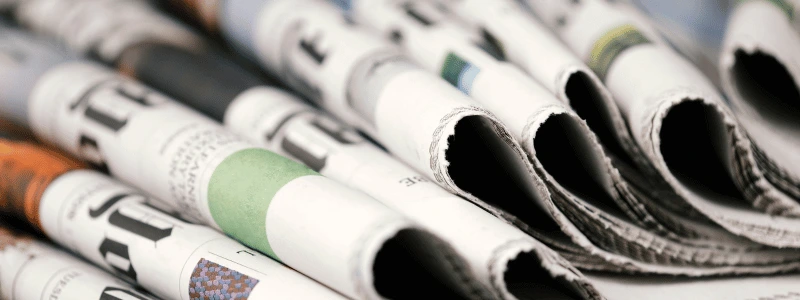 Newspapers (1) Newspapers lined up next to one another.