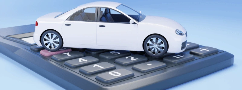 A car on top of a calculator, representing value calculations. 