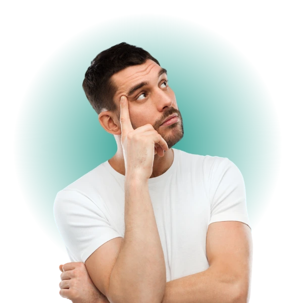 A person deep in thought looking to one side.