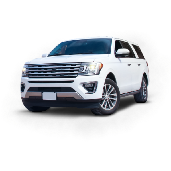 A white SUV in front of a white cloud.