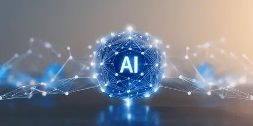 An image depicting AI and its web of technological connections.