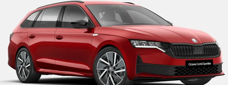 A red Skoda Octavia.